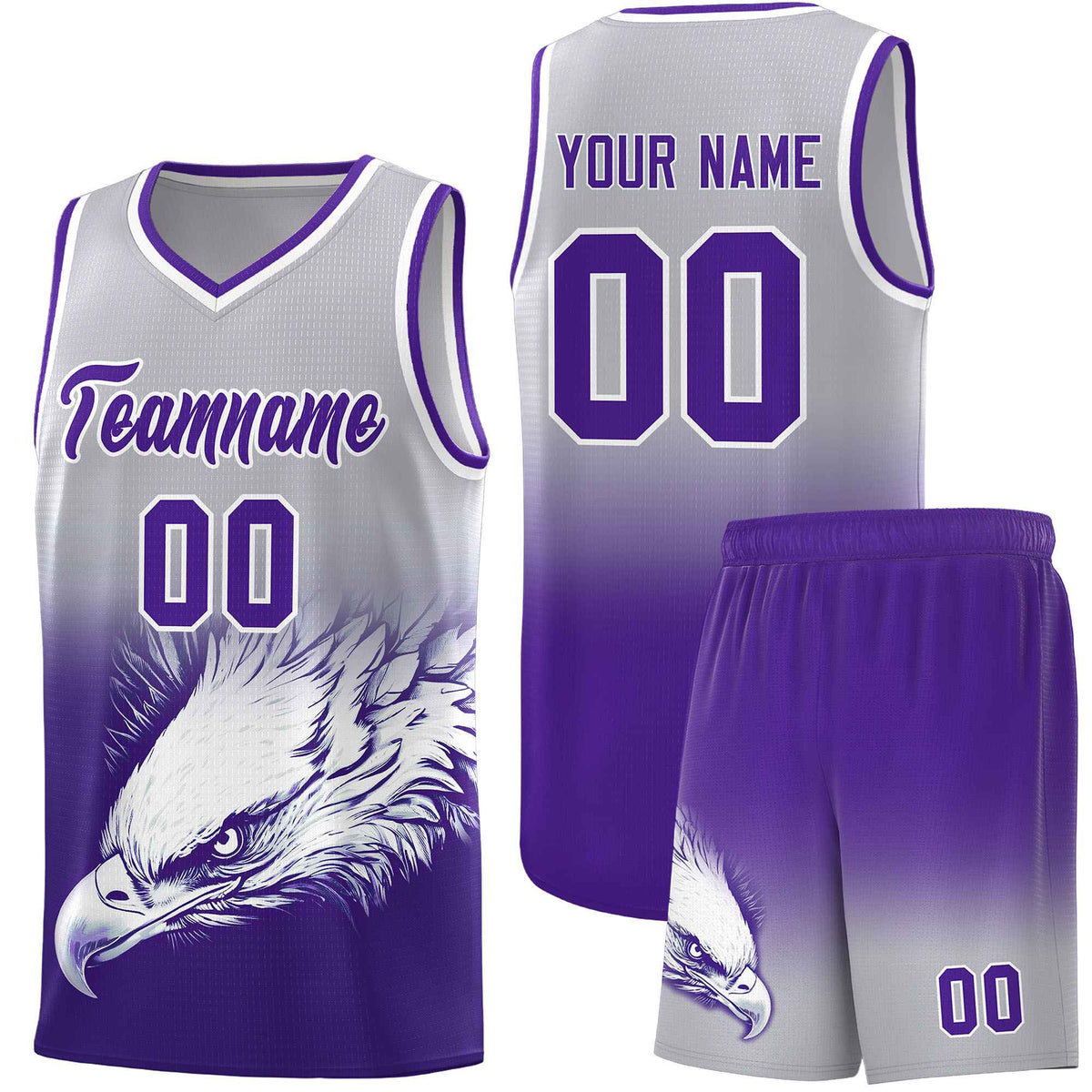 Custom Black Purple Basketball Kits with Eagle Pattern