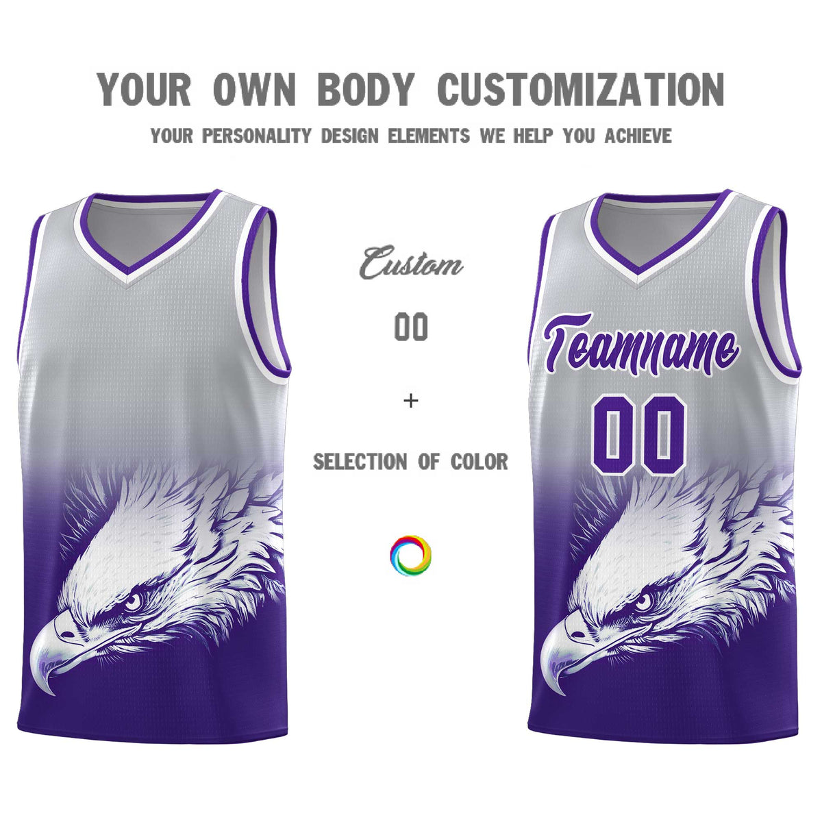 Custom Black Purple Basketball Kits with Eagle Pattern