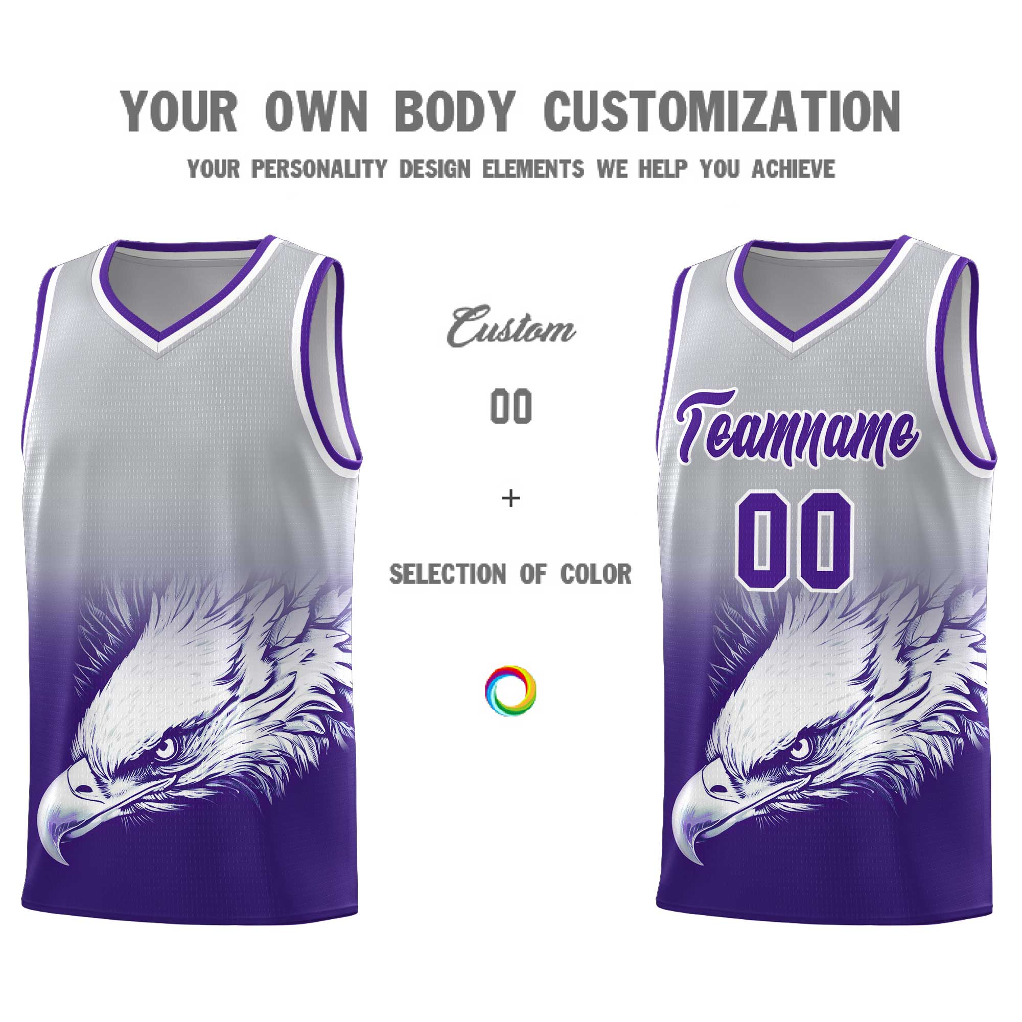 Custom Black Purple Basketball Kits with Eagle Pattern