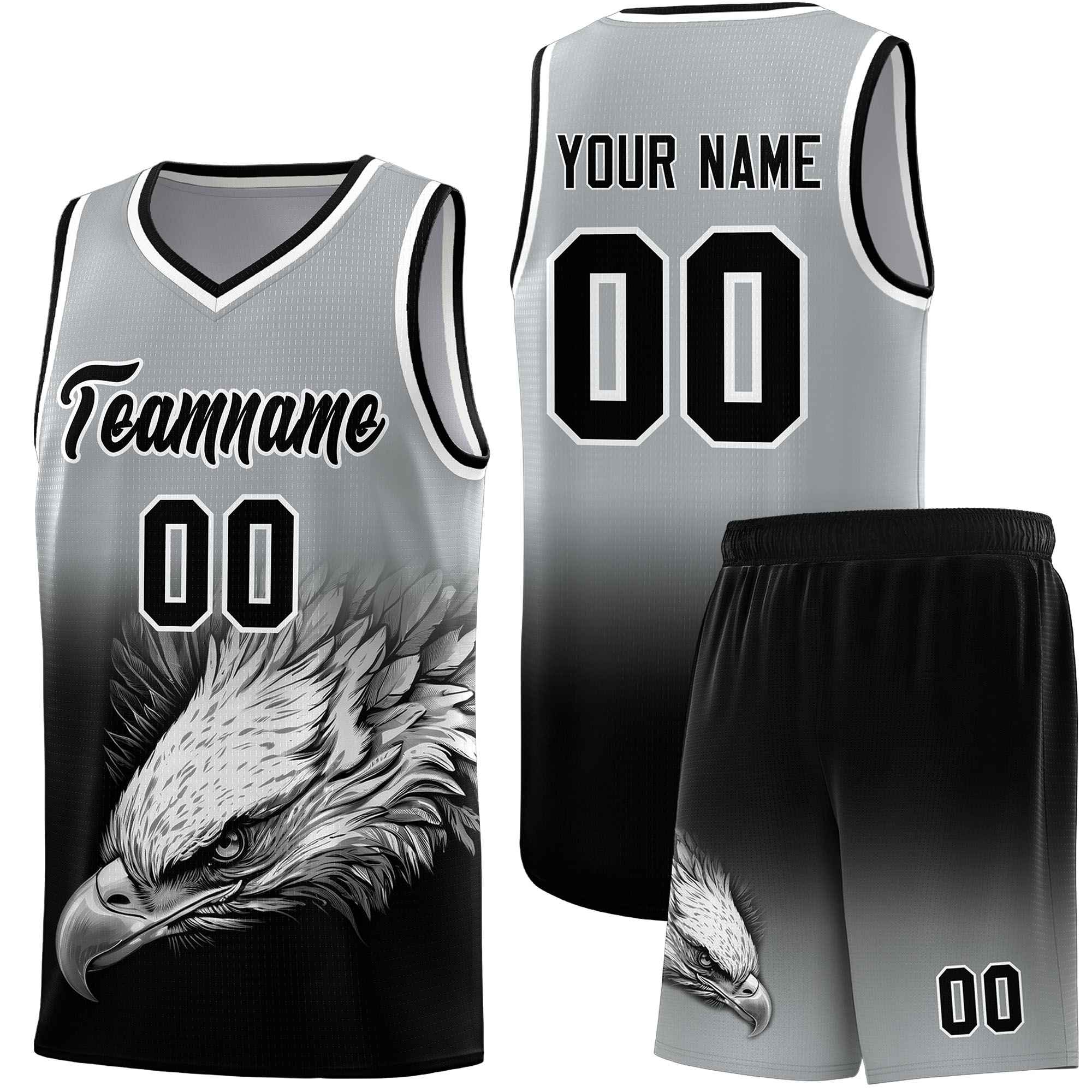 Custom Black Midnight Green Basketball Kits with Eagle Pattern