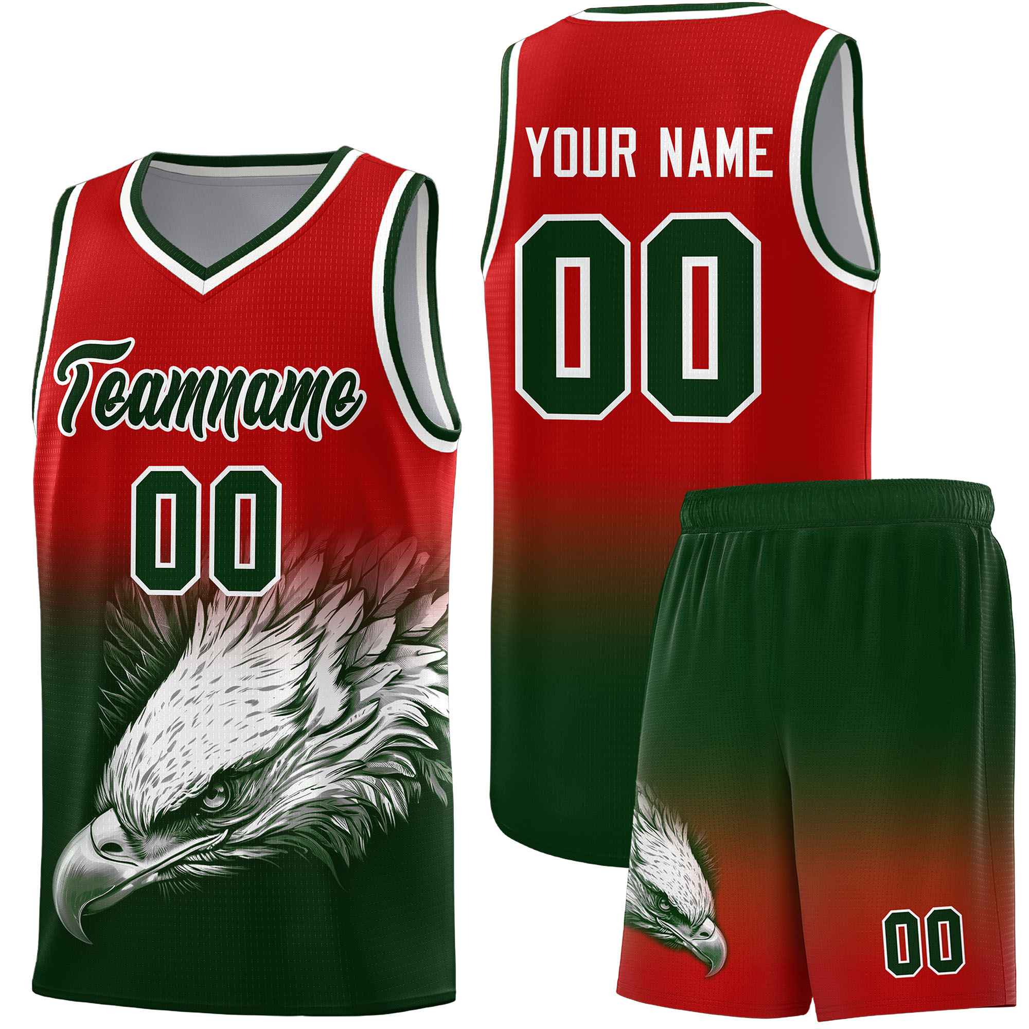 Custom Black Red Basketball Kits with Eagle Pattern