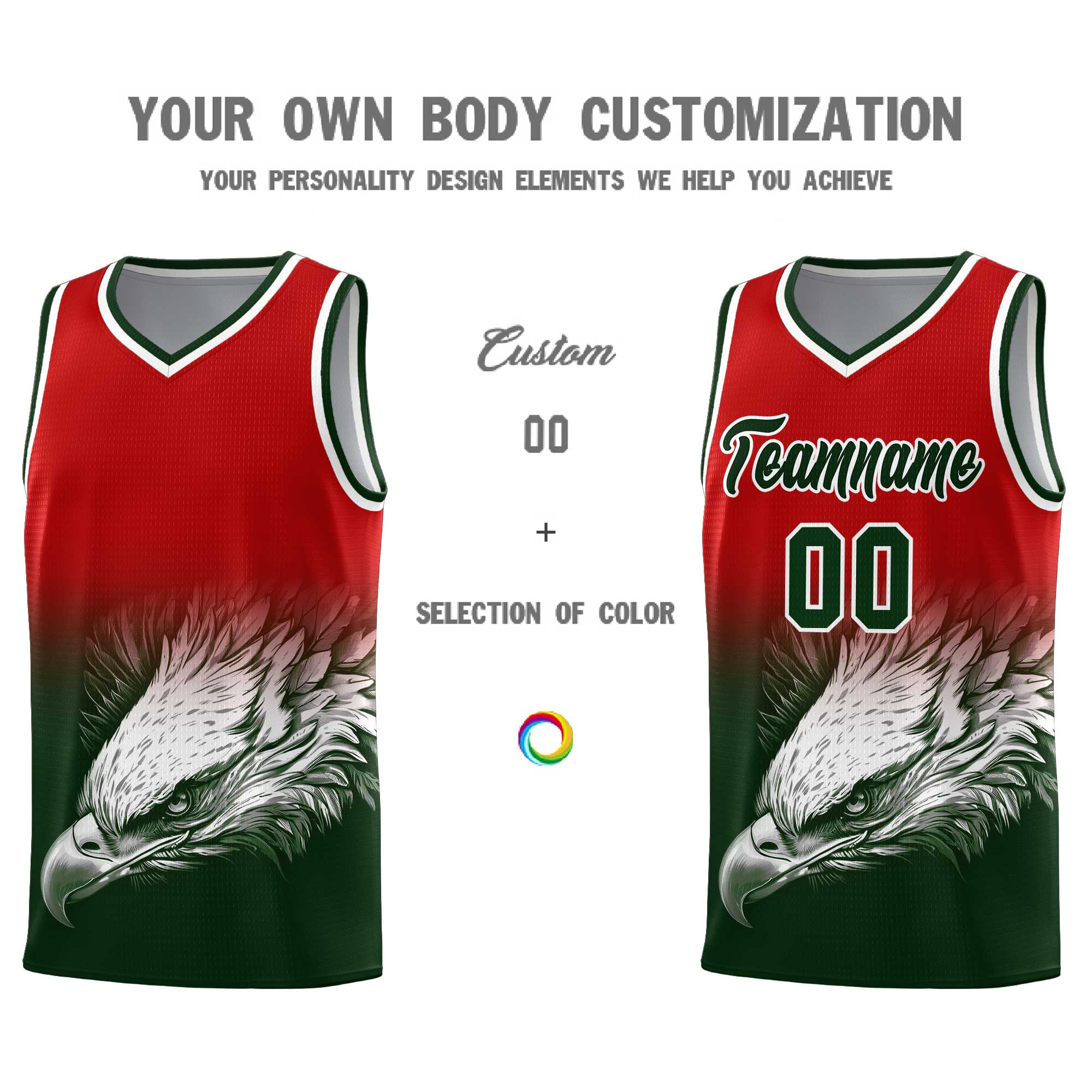 Custom Black Red Basketball Kits with Eagle Pattern