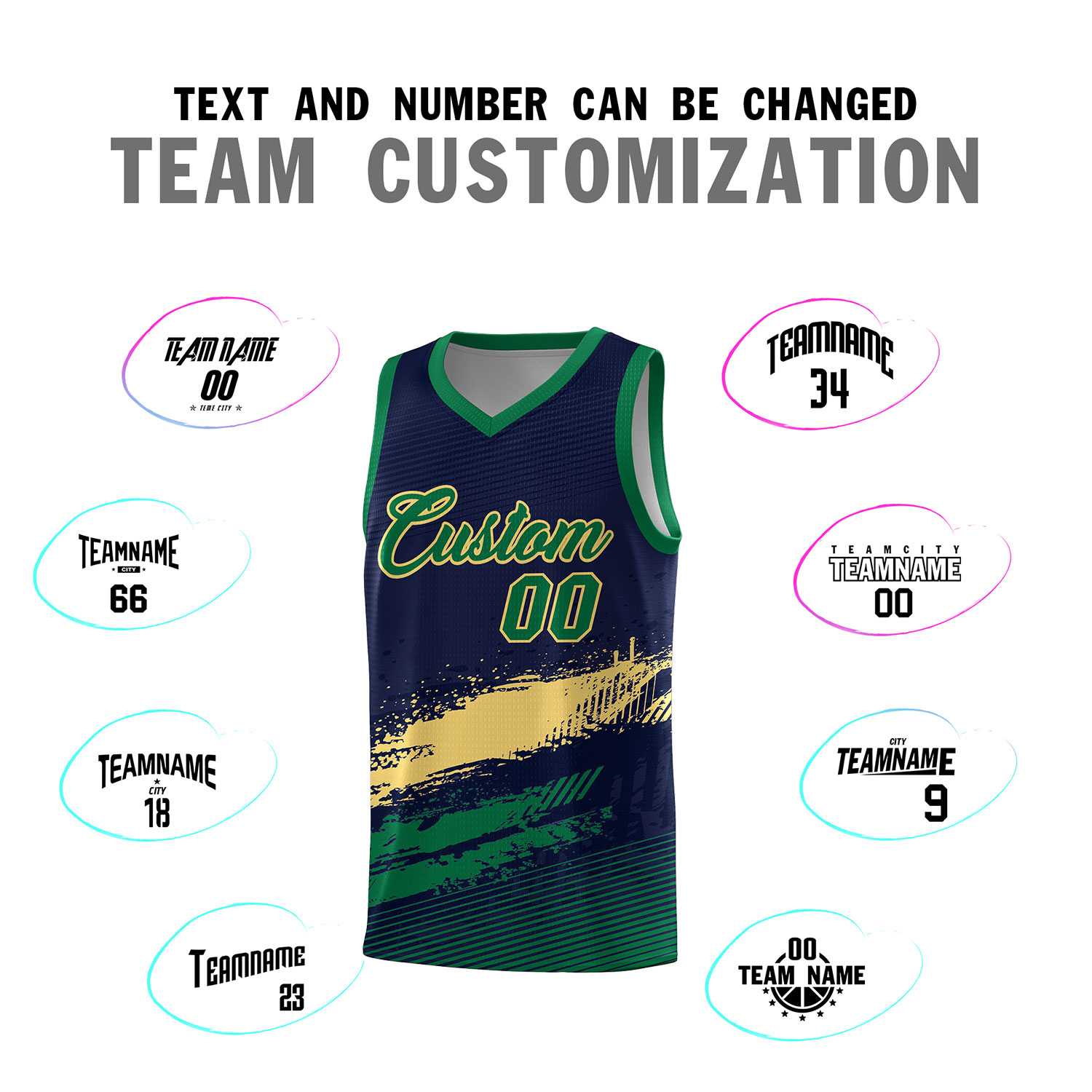 Custom Navy Khaki and Kelly Green Graffiti Pattern Sports Uniform Basketball Jersey
