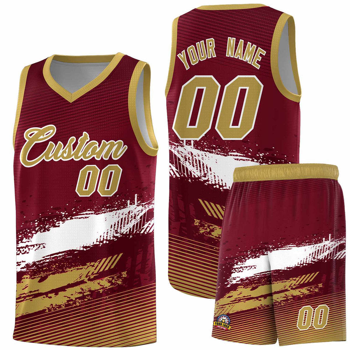 Custom Crimson White and Khaki Graffiti Pattern Sports Uniform Basketball Jersey