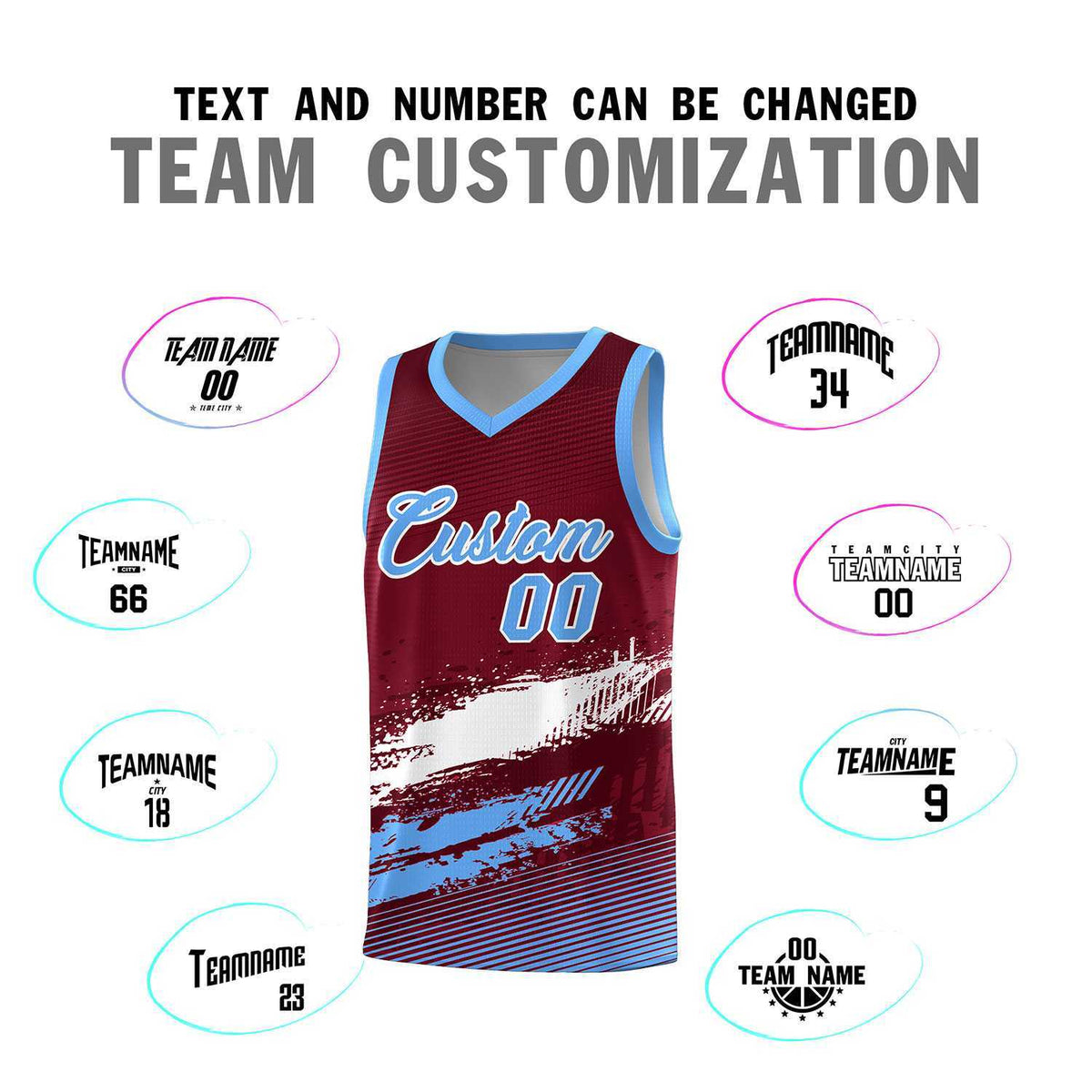 Custom Crimson White and Powder Blue Graffiti Pattern Sports Uniform Basketball Jersey
