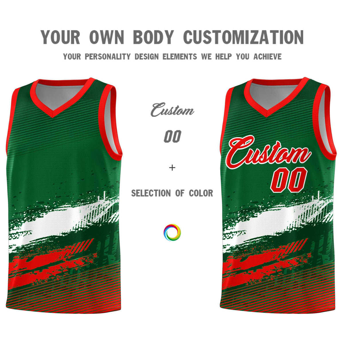 Custom Kelly Green White and Red Graffiti Pattern Sports Uniform Basketball Jersey