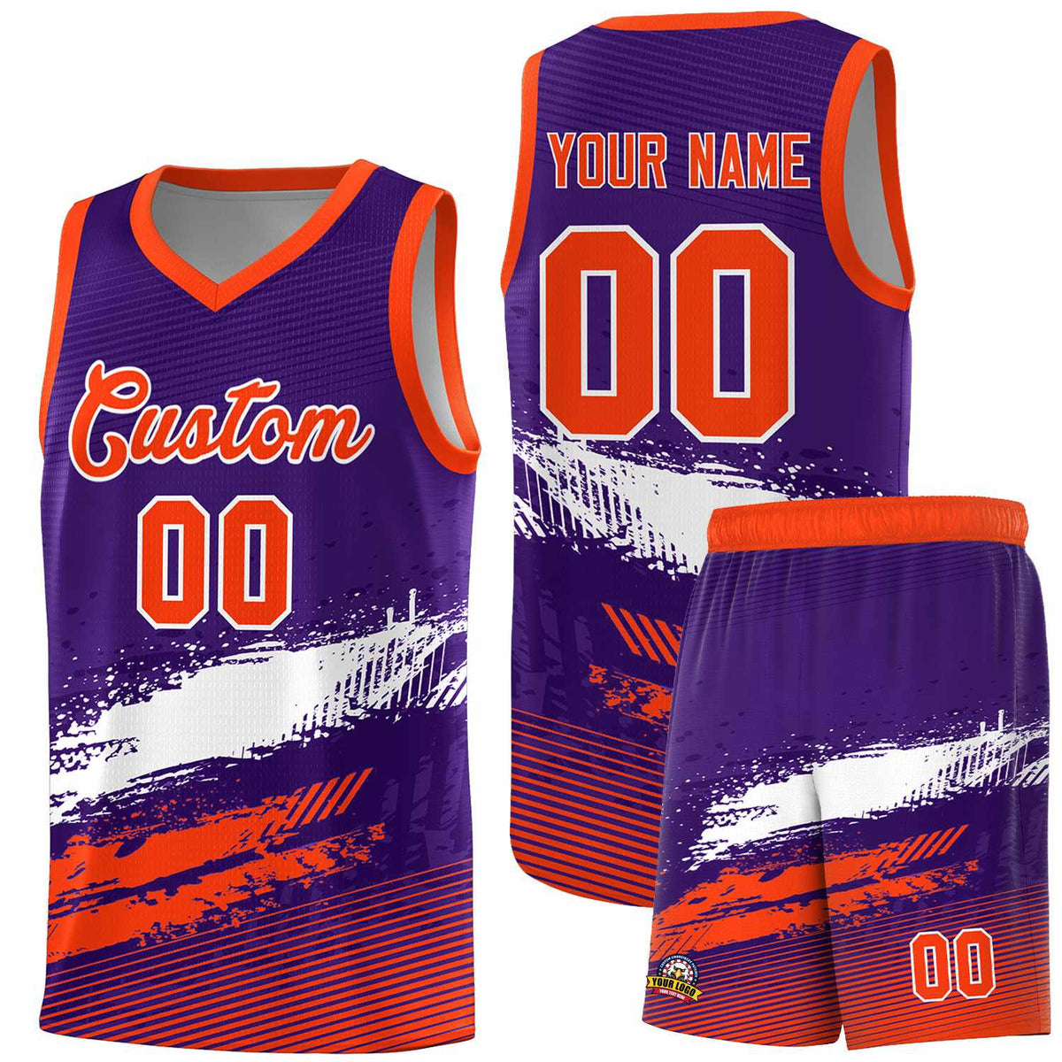 Custom Purple White and Orange Graffiti Pattern Sports Uniform Basketball Jersey