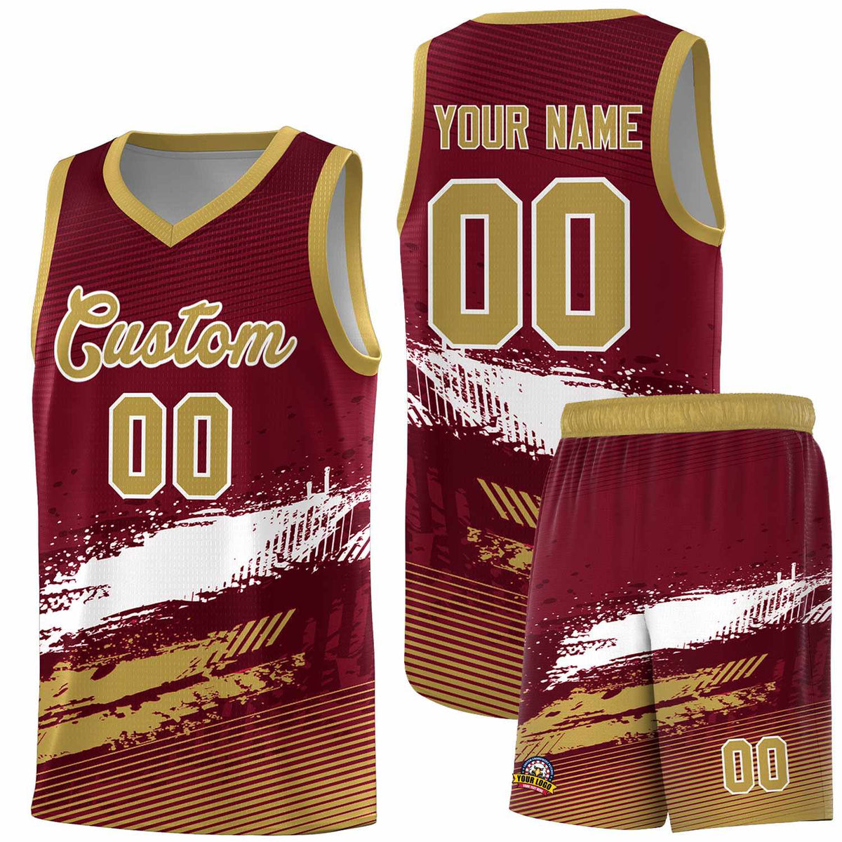 Custom Crimson White and Khaki Graffiti Pattern Sports Uniform Basketball Jersey