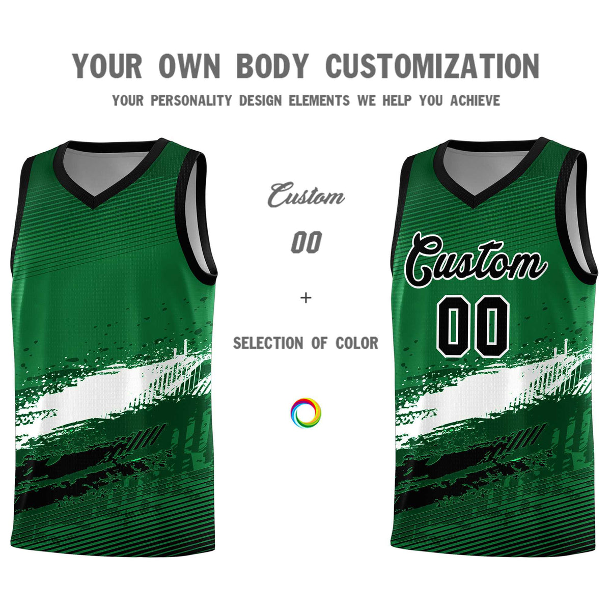 Custom Kelly Green White and Black Graffiti Pattern Sports Uniform Basketball Jersey