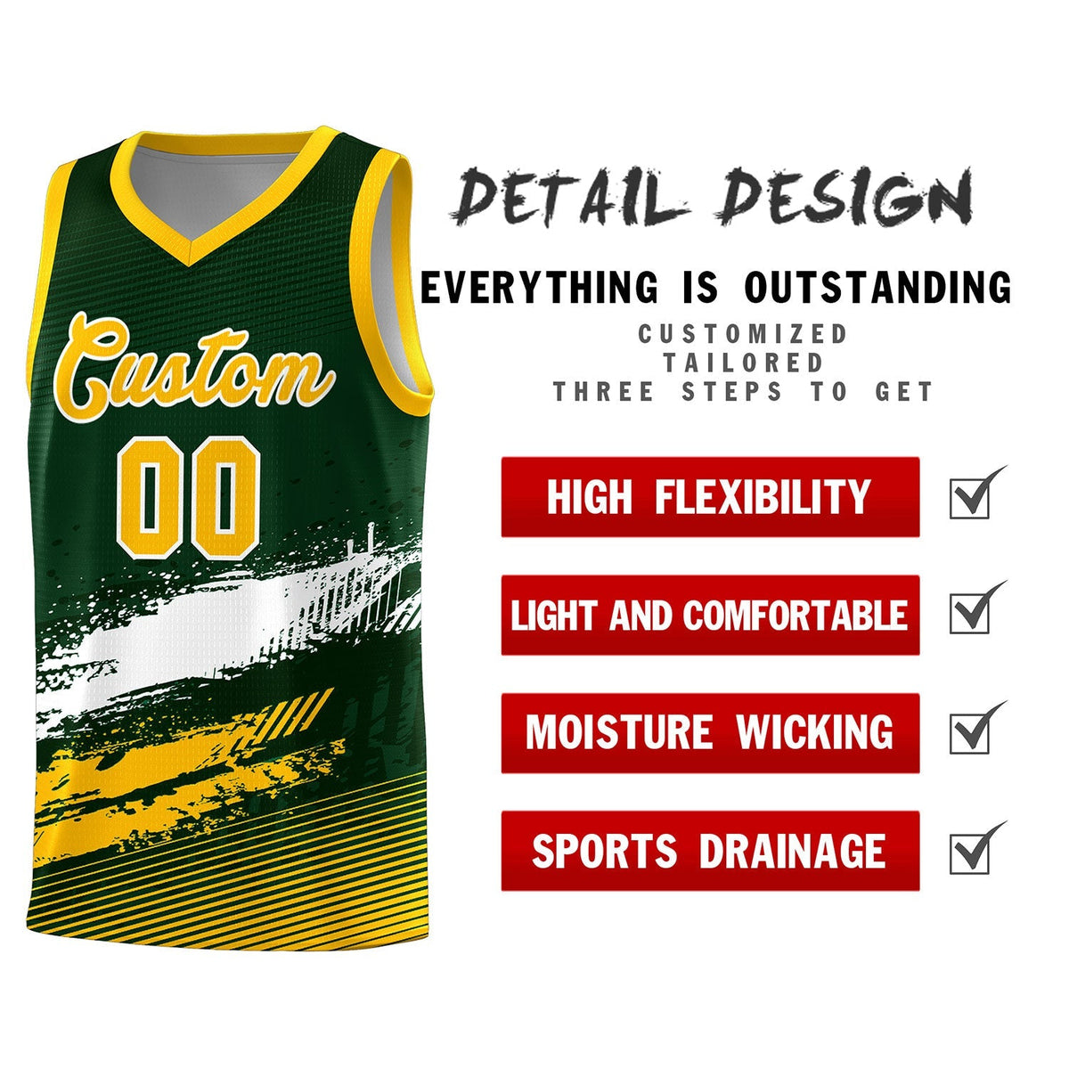 Custom Green White and Yellow Graffiti Pattern Sports Uniform Basketball Jersey