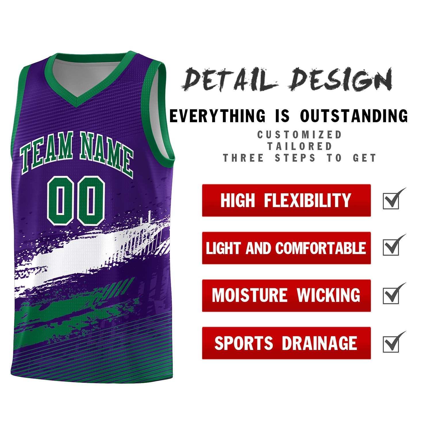 Custom Purple White and Kelly Green Graffiti Pattern Sports Uniform Basketball Jersey