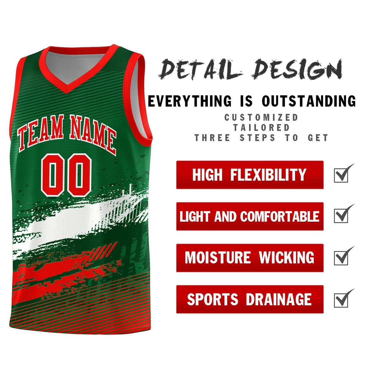 Custom Kelly Green White and Red Graffiti Pattern Sports Uniform Basketball Jersey