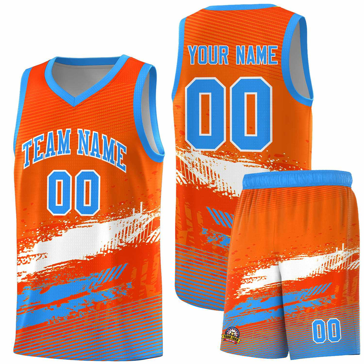 Custom Orange White and Powder Blue Graffiti Pattern Sports Uniform Basketball Jersey