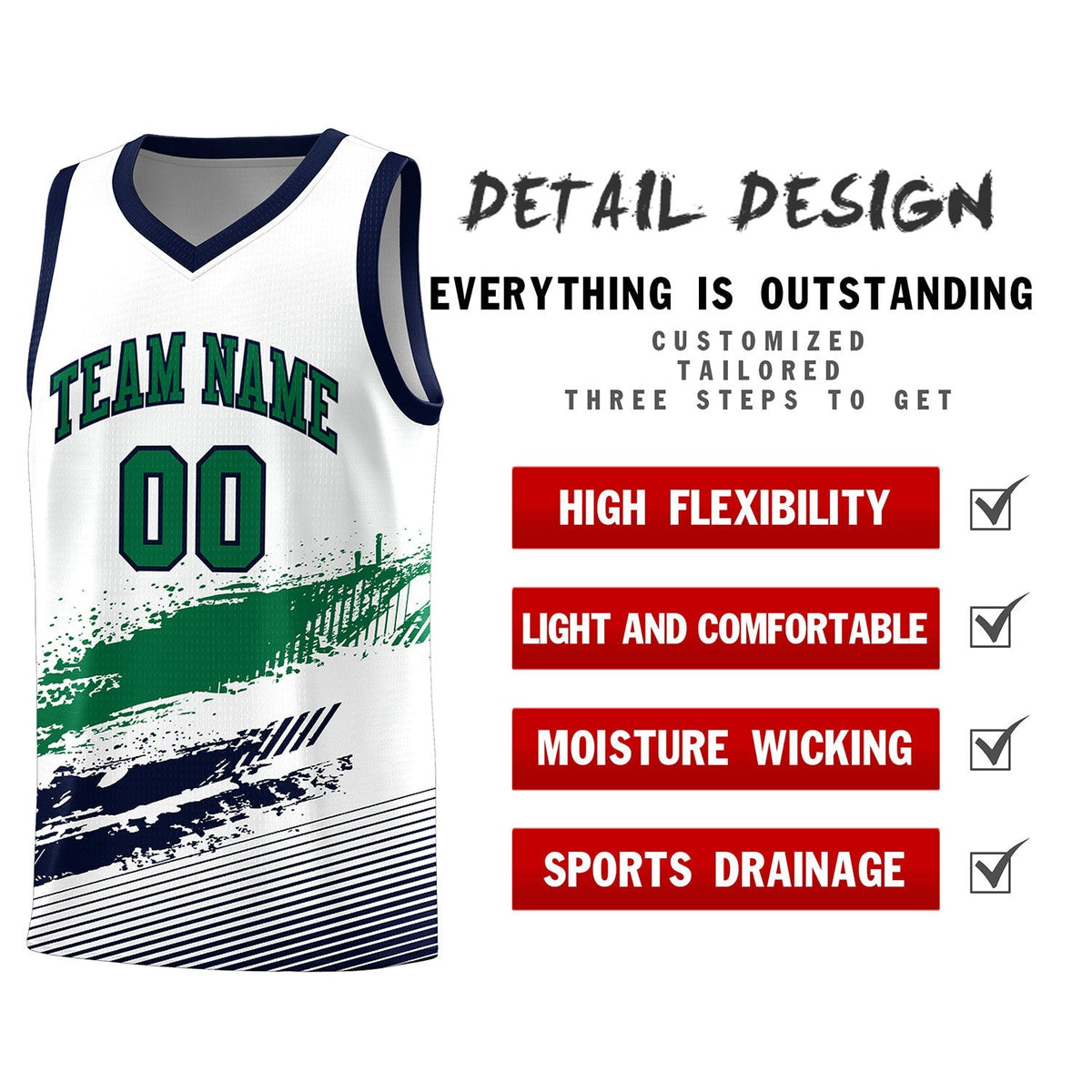Custom White Kelly Green and Navy Graffiti Pattern Sports Uniform Basketball Jersey