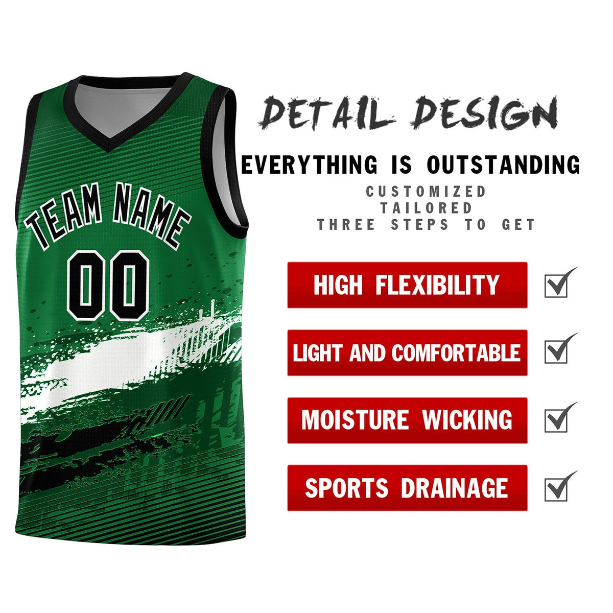Custom Kelly Green White and Black Graffiti Pattern Sports Uniform Basketball Jersey