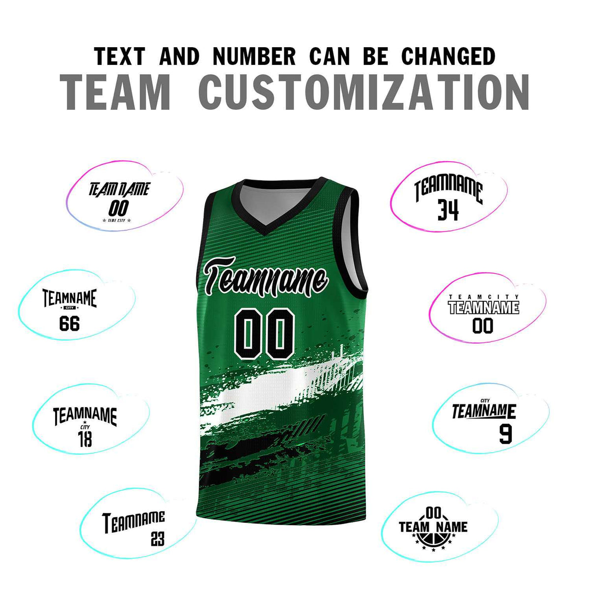 Custom Kelly Green White and Black Graffiti Pattern Sports Uniform Basketball Jersey