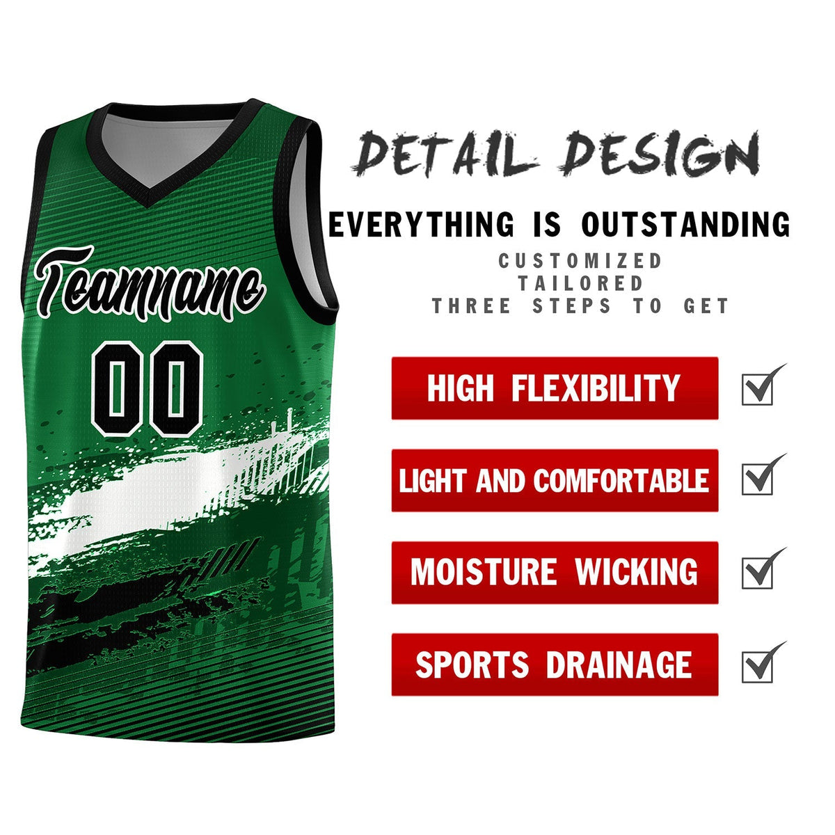 Custom Kelly Green White and Black Graffiti Pattern Sports Uniform Basketball Jersey