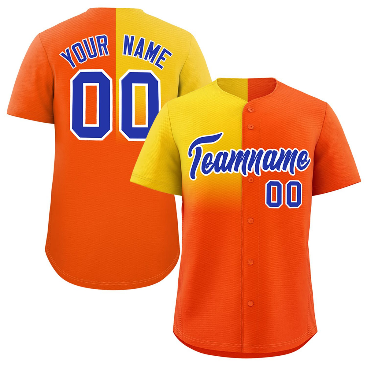 Custom Orange Gold Personalized Half Gradient Design Authentic Baseball Jersey