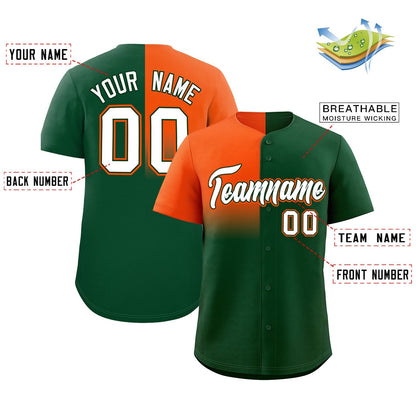 Custom Green Orange Personalized Half Gradient Design Authentic Baseball Jersey