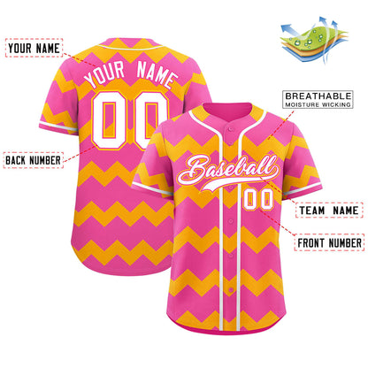 Custom Pink-Yellow White Personalized Ripple Design Authentic Baseball Jersey