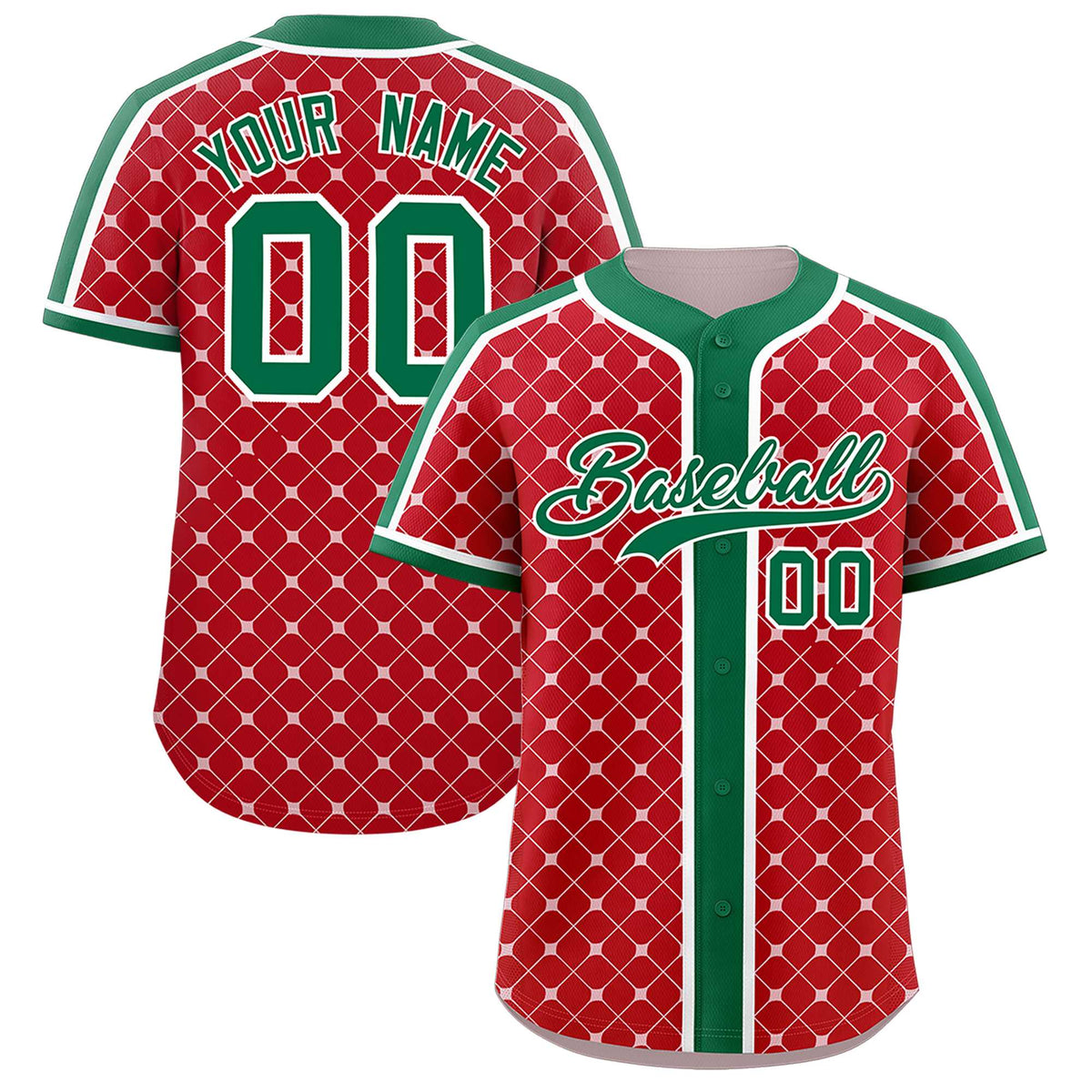 Custom Red-White Plaid Design Authentic Baseball Jersey