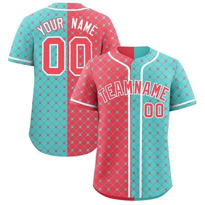 Custom Light Red Bright Green Split Fashion Plaid Design Authentic Baseball Jersey