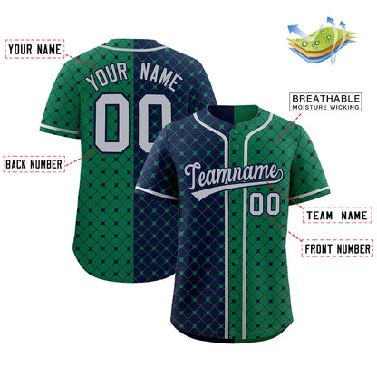 Custom Navy Kelly Green Split Fashion Plaid Design Authentic Baseball Jersey