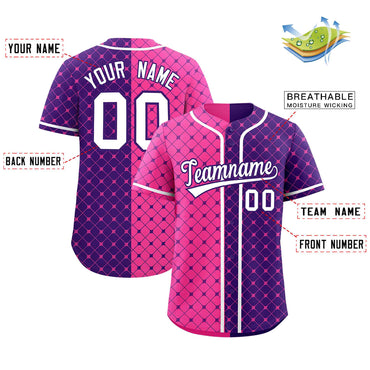 Custom Pink Purple Split Fashion Plaid Design Authentic Baseball Jersey