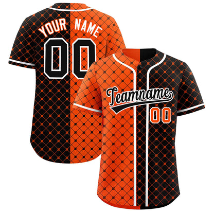 Custom Orange Black Split Fashion Plaid Design Authentic Baseball Jersey