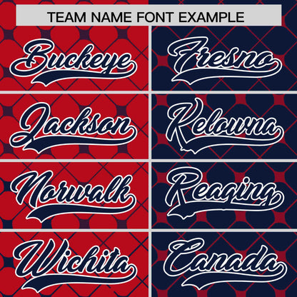 Custom Red Navy Split Fashion Plaid Design Authentic Baseball Jersey