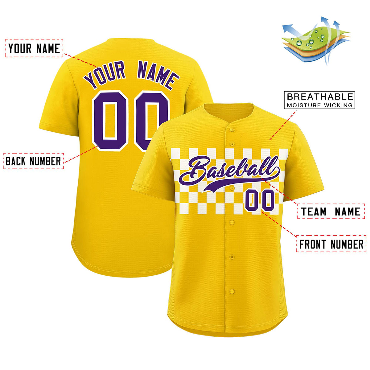 Custom Gold White Personalized Plaid Fashion Design Authentic Baseball Jersey