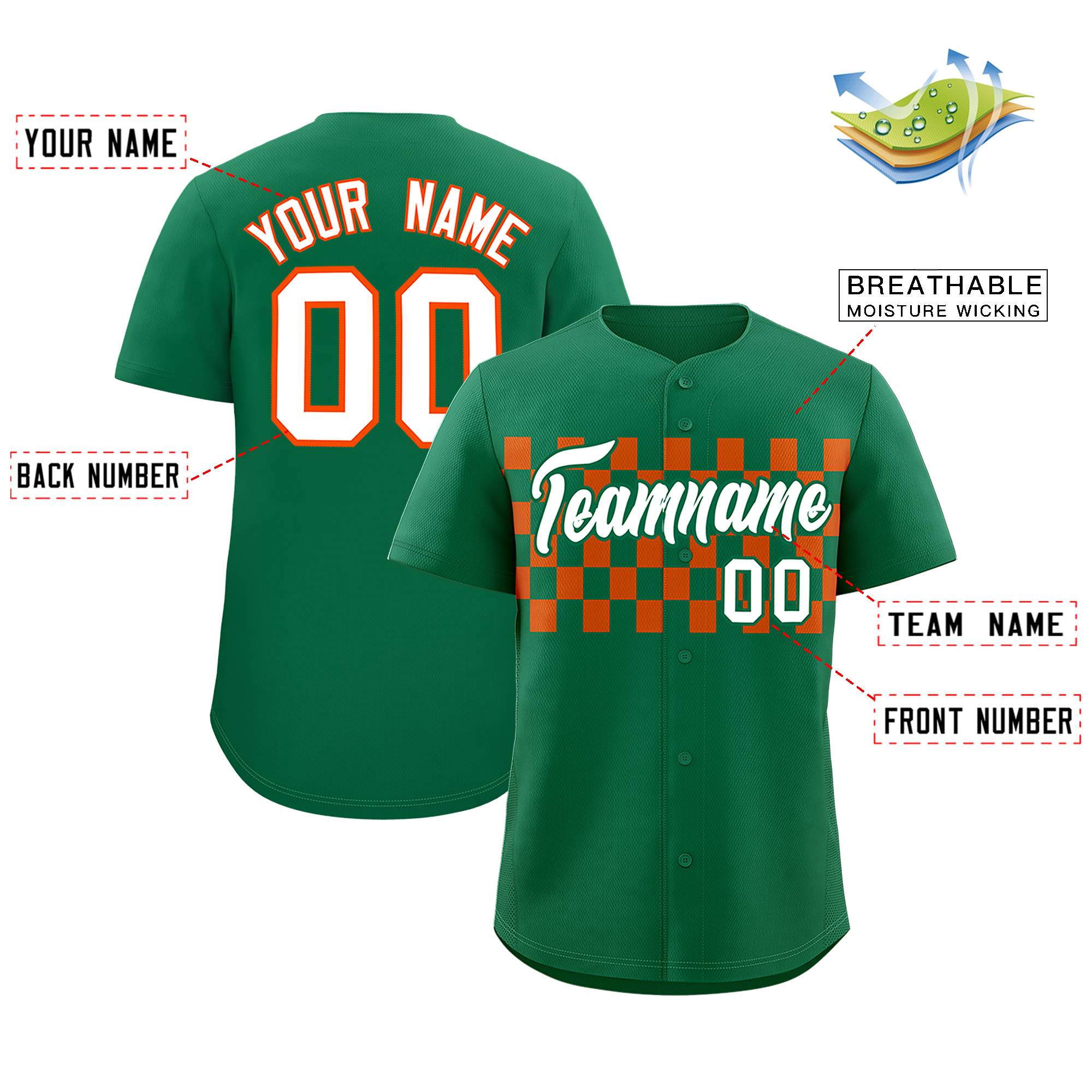 Custom Kelly Green Orange Personalized Plaid Fashion Design Authentic Baseball Jersey