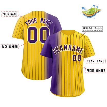 Custom Gold Purple Pinstripe Personalized Gradient Authentic Baseball Jersey