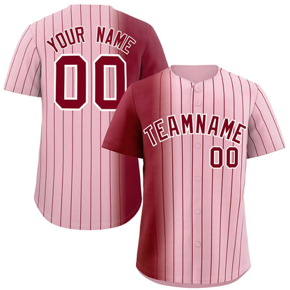 Custom Light Pink Crimson Pinstripe Personalized Gradient Authentic Baseball Jersey