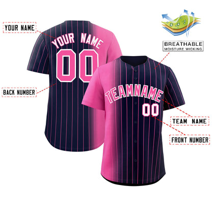 Custom Navy Pink Pinstripe Personalized Gradient Authentic Baseball Jersey