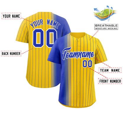 Custom Gold Royal Pinstripe Personalized Gradient Authentic Baseball Jersey