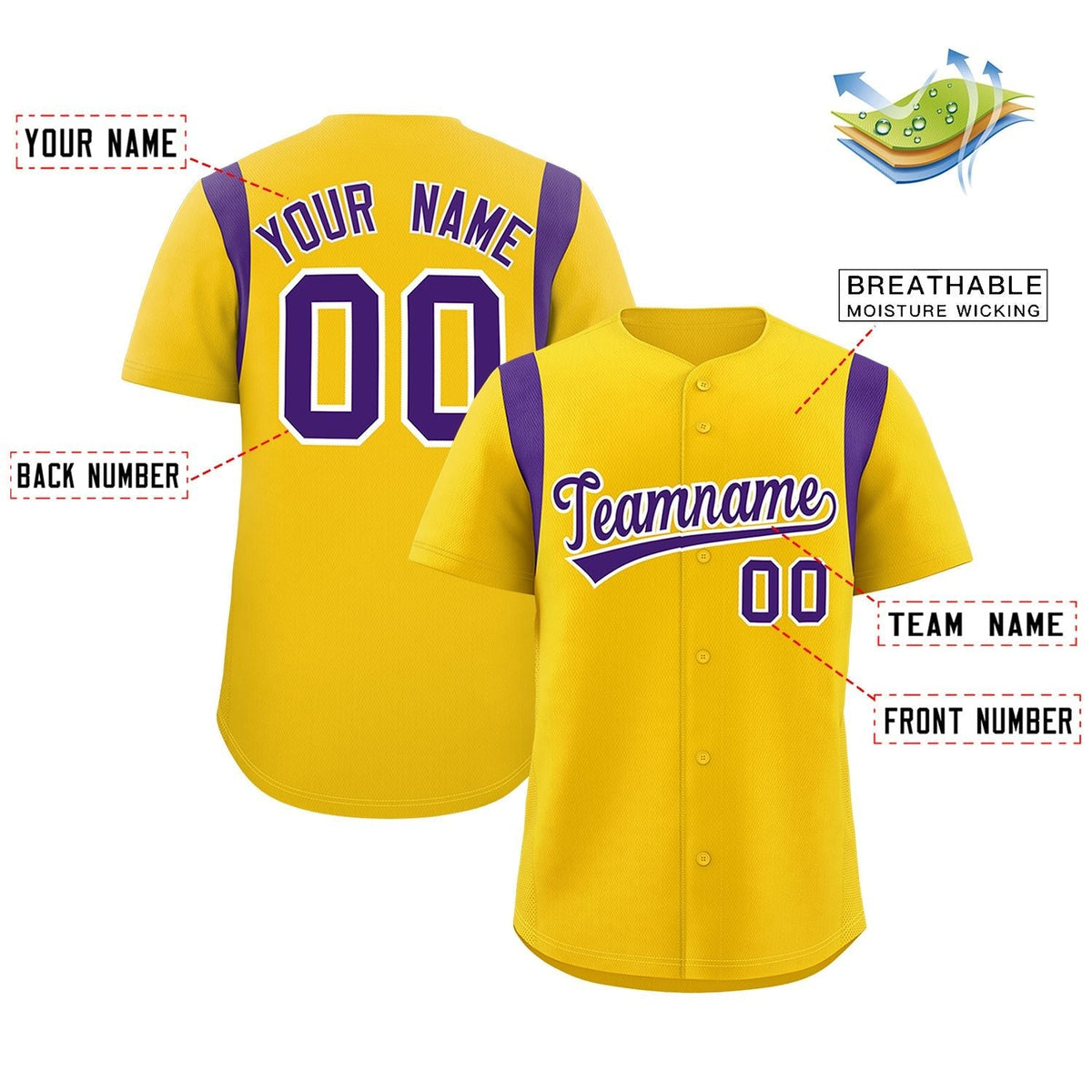 Custom Gold Purple Classic Style Personalized Full Button Authentic Baseball Jersey