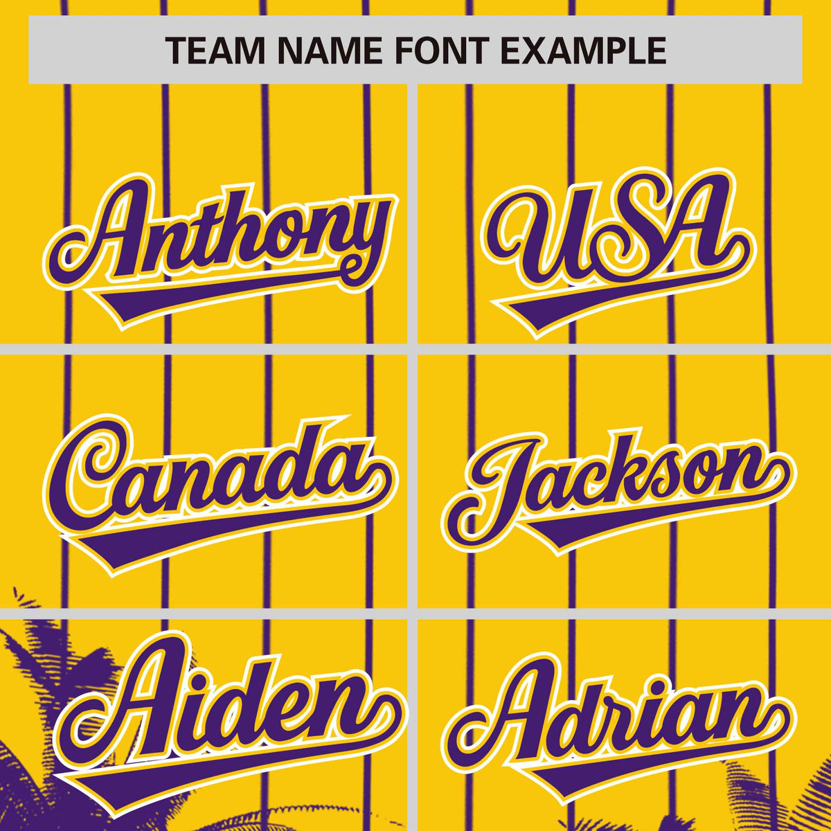 Custom Gold Purple Pinstripe Coconut Tree Pattern Authentic Baseball Jersey