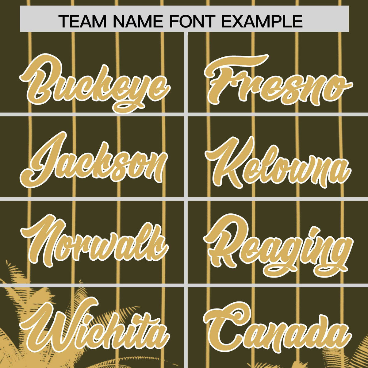 Custom Olive Old Gold Pinstripe Coconut Tree Pattern Authentic Baseball Jersey