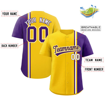 Custom Gold Purple-White Personalized Color Block Authentic Baseball jersey