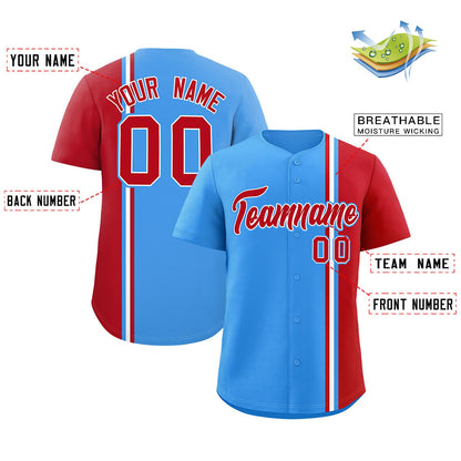 Custom Powder Blue Red-White Personalized Color Block Authentic Baseball jersey