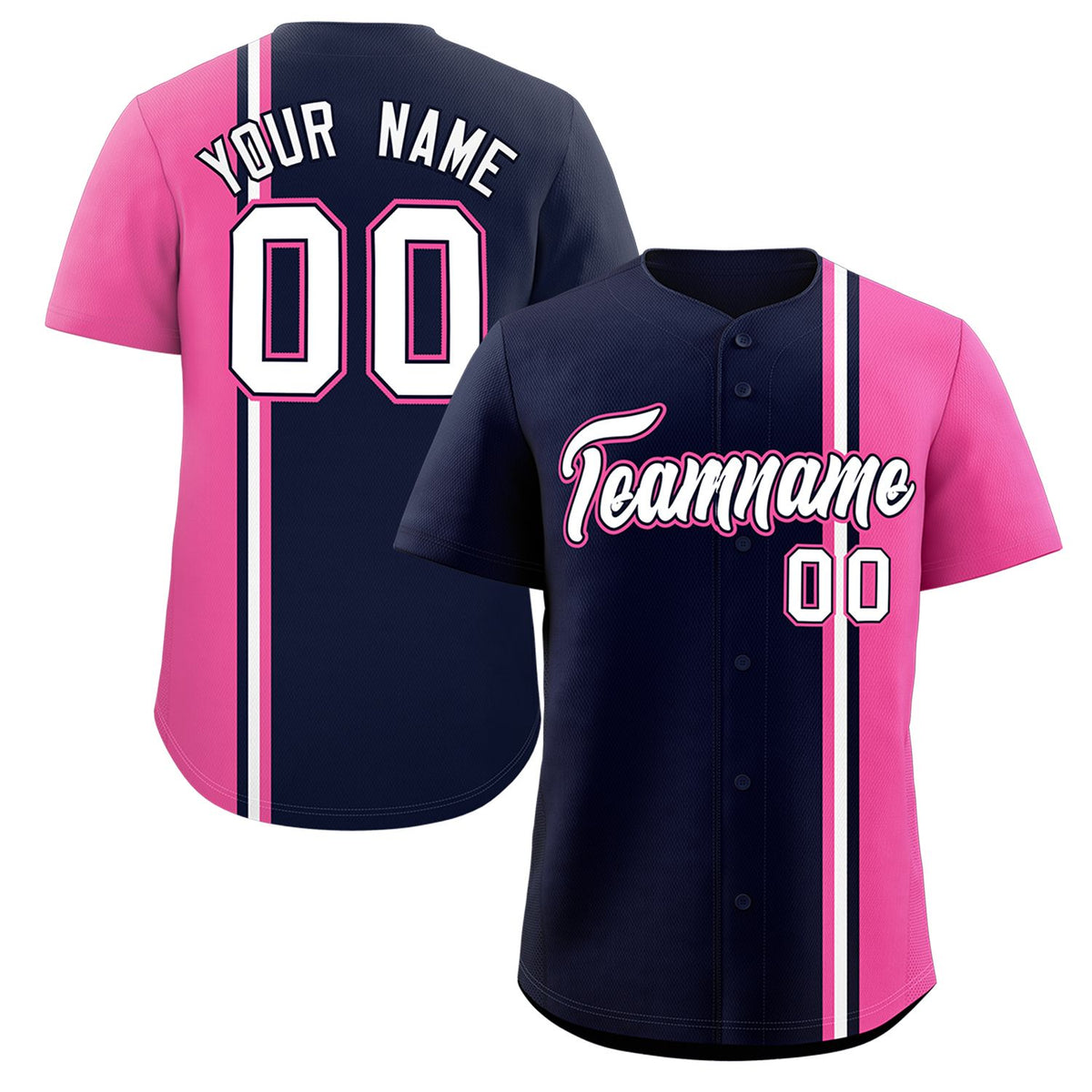 Custom Navy Pink-White Personalized Color Block Authentic Baseball jersey
