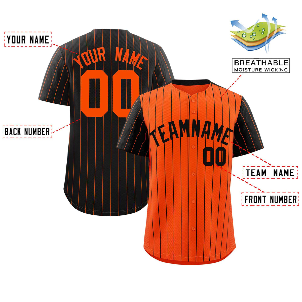 Custom Orange Black Pinstripe Personalized Raglan Sleeves Authentic Baseball Jersey