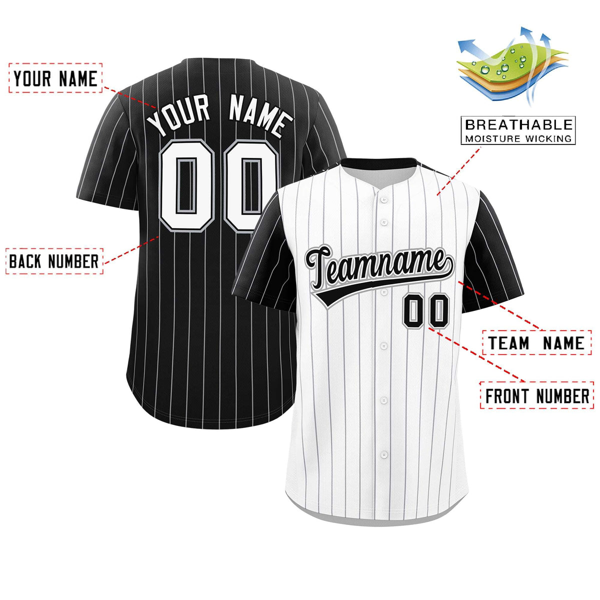 Custom White Black Pinstripe Personalized Raglan Sleeves Authentic Baseball Jersey