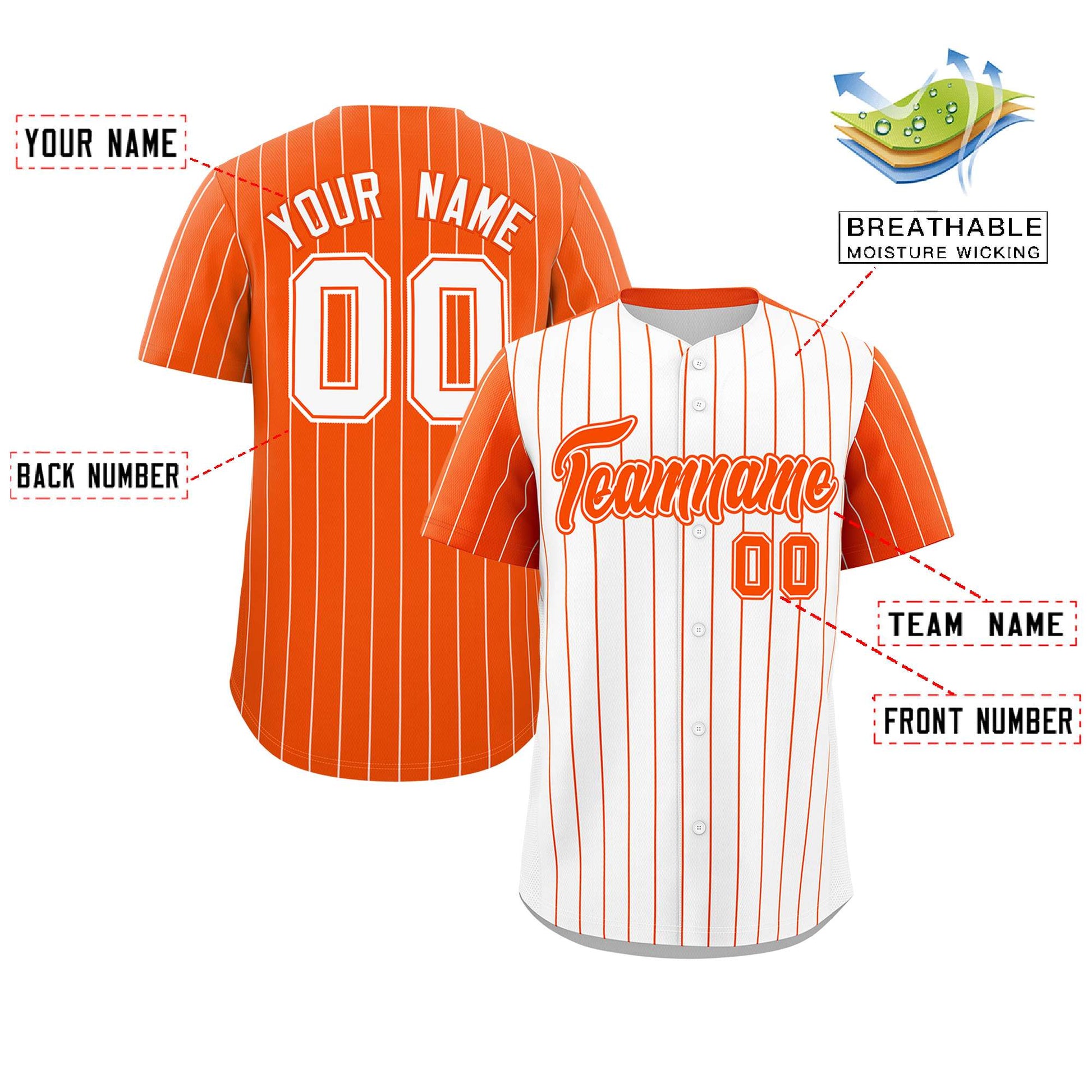 Custom White Orange Pinstripe Personalized Raglan Sleeves Authentic Baseball Jersey