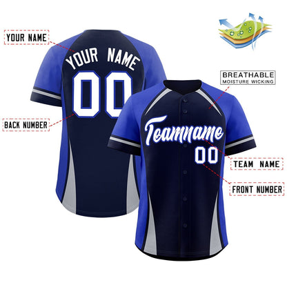 Custom Navy Royal-Gray Personalized Color Block Authentic Baseball Jersey