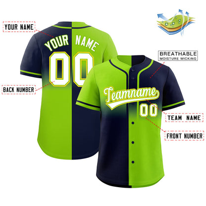 Custom Navy Neon Green Personalized Symmetrical Gradient Design Authentic Baseball Jersey