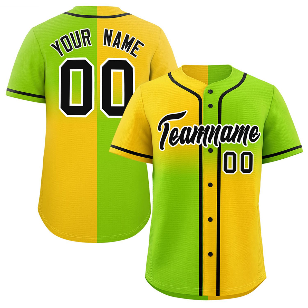 Custom Neon Green Gold Personalized Symmetrical Gradient Design Authentic Baseball Jersey