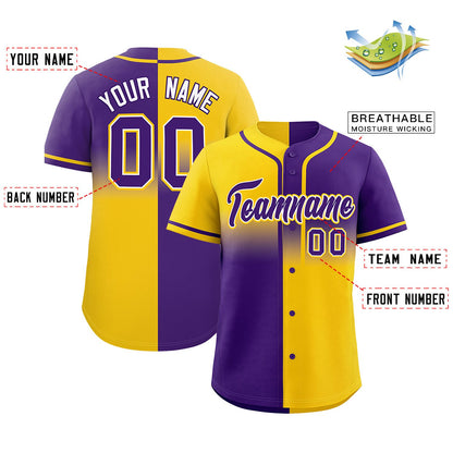 Custom Purple Gold Personalized Symmetrical Gradient Design Authentic Baseball Jersey