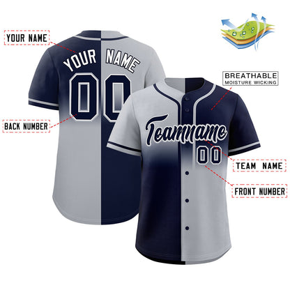 Custom Navy Gray Personalized Symmetrical Gradient Design Authentic Baseball Jersey